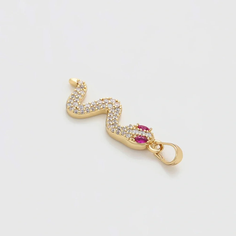 Snake Necklace | 14K Gold Plated | Pink & White CZ Stone